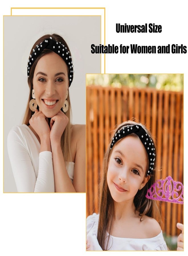 MBAIYO Pearl Knotted Hairbands for Women, Non-Slip Beaded Headband Jeweled Embellished Headband Wide Elegant Ladies Hairband Black Hair Hoop Hair Accessories with Pearls (Black) - Image 2